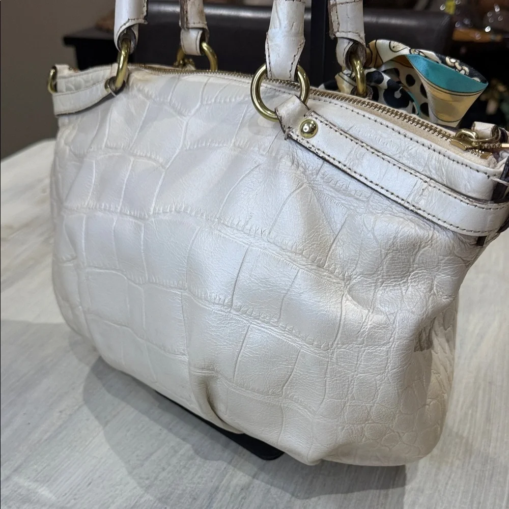 Coach Ivory Croc-Embossed Satchel with Scarf